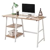 sogesfurniture Schreibtisch Computertisch mit 2 Ablagen, 120x60cm PC Laptop Tisch Bürotisch Arbeitstisch für Zuhause Büro, aus Holz und Stahl, Eiche Tplus-OK-BH