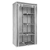 Navaris Stoff Kleiderschrank mit Kleiderstange - Faltschrank 88x170x45cm mit Stange - Schrank groß stabil - Stoffschrank faltbar aus Vlies in Hellg