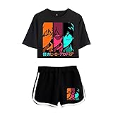 Tomwell Damen T-Shirt + Shorts My Hero Academia Anime Drucken Casual Crop Top Oberteile Street Fashion 2 Stück Set Cosplay Sportswear Sommer Anzug Suit für Mädchen A Schwarz Schwarz M