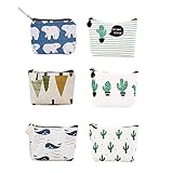 SoundZero 6pcs Mini Cactus Geldbörse, Canvas Kleine Täschchen, Damenbinde Tasche, Canvas kleine Täschchen mit Reißverschluss Aufbewahrungstasche für Münzen, Schlüssel, Headset, Lippenstift,