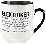 vanVerden Curved Tasse - Elektriker Wikipedia - Job Motto Beruf - beidseitig Bedruckt - Geschenk Idee Kaffeetasse, Tassenfarbe:Weiß/Schw