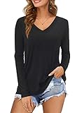 Florboom Tshirt Damen Langarm V Ausschnitt Oberteil Shirts Casual Longshirt Schwarz XL