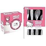 Hello Kitty Set für Mädchen: 3-teiliges Frühstücks-Geschirr aus Keramik & 4-teiliges Kinder-Besteck aus E