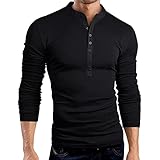 Langarmshirt Herren, Dasongff Henley Shirt mit Grandad-Ausschnitt Longsleeve Männer Basic Langarm Lässige T-Shirt Rundhals mit Knöpfen Dünne Basic Business Longshirt Regular Fit Einfarbige TS