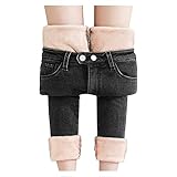 Winter Jeans Damen Gefüttert-Warm-Thermo Innenfleece-Thermohose: High Waist Jeans Fleecehose Lang Jeanshose Straight Winterhose Frauen Thermo Warm Leicht Outdoor Sp