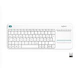 Logitech K400 Plus Kabellose TV-Tastatur mit Touchpad, 2.4 GHz Verbindung via Unifying USB-Empfänger, Programmierbare Multimedia-Tasten, Windows/Android/ChromeOS, Deutsches QWERTZ-Layout - Weiß