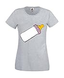 T-Shirt Flasche- NIPPEL- Formel- ROSA- Milch- Lebensmittel- WEIß- Trinken- ISOLIERT in Grau für Herren- Damen- Kinder- 104-5XL