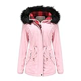 KIMODO Winterjacken Plüschmantel Kapuzenjacke Damen Große Größen Günstig Wintermantal Parka Warme Plüschjacke Fleecejack Übergangsjacke Lang Mantel Outdoorjacke (K-Rosa, XXL)