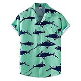 Bekleidung Plus Größe Bluse Haiian Isches Aloha-Hemd Mit Haifisch Druck Herren-Lässiges Sommer-Revers Kurzarm-Strand Hemd Mit Knöpfen Für Brust Tasche Für Weihnachts 2022