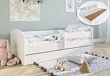Kinderbett 160x80 cm mit Matratze und Schublade, Rausfallschutz & Lattenrost in weiß Jungen und M