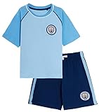 Manchester City FC Kurzer Schlafanzug für Jungen, Premiership Football Club Kit Shorts + T-Shirt Set, blau, 11-12 J
