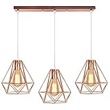 Metall Hängeleuchte Lampenschirme 3 Köpfe Leuchte Kronleuchter Industrielle Diamant-Stil Deckenleuchte für Bar, Küche, Wohnzimmer und Schlafzimmer,Roség