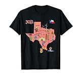 Texas Touristenkarte mit Sehenswürdigkeiten, Flagge und berühmten Symbolen T-S