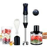 Stabmixer, Stabmixer-Set 4-in-1 Edelstahl-Mixer Testsieger, Mixer 1000W Spritzschutz, 5 Geschwindigkeiten, 500ml Zerkleinerer, Schneebesen, 700ml Messbecher, B