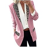 MRULIC Winterjacke Damen Langarm Revers Cape Leopard Drucken Blazer Casual BüRoanzug Outwear Elegante Business BüRo Arbeits Frauen Jacke(Rosa,L)