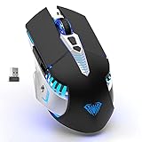 AULA SC200 kabellose Bluetooth-Gaming-Maus, wiederaufladbarer Akku, programmierbare Seitentasten, LED-Hintergrundbeleuchtung, USB-Empfänger, ergonomisch, für Laptop/Desktop/Tablet/Smartphone. Schw