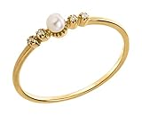 Ardeo Aurum Damenring aus 375 Gold Gelbgold mit 0,02 ct Diamant Brillant 3,5 mm Perle Süßwasserperle Vorsteckring Stapelring