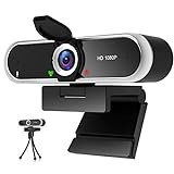 Webcam 1080P mit Mikrofon und Webcam Abdeckung, Stativ, Plug & Play, mit automatischer Lichtkorrektur, für Laptop, PC, Desktop, für Live-Streaming, Videoanruf, Konferenz, Online-Unterricht, Sp