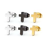 3 Paar Ohrringe aus Titanstahl Herren Damen Kreuz Ohrstecker für Jungen Mädchen, 8MM