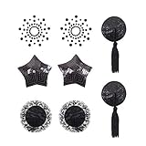 Brustpaste selbstklebend Pasties Pailletten Nippel Cover Aufkleber mit Quaste Dessous Brust Blütenblatt Pasty 4 Styles-schw