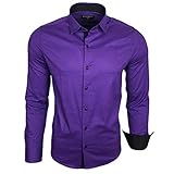 Baxboy Herren-Hemd Langarm/Business Freizeit Hochzeit/Bügelleicht/Slim-Fit/Anzug Kentkragen Hemd B-500, Farbe:Lila, Größen:L