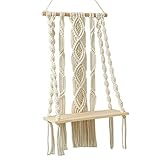 Boho Wandbehang Makramee-Regal, Handgefertigtes Baumwollseil-Regal Boho-Dekor-Pflanzenhalter Und Dekor Mit Langem Schwimmendem Pflanzenregal Gewebtes Wand-Dekor-Reg