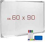 Whiteboard Set OFFICE POINT 18-teilig | Magnettafel weiß, 4 Whiteboard Marker, 12 Magnete für Magnettafel, 1 Whiteboard Schwamm magnetisch | Wandhalterung | trocken abwischbar | 90 x 58