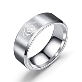 cluis Anime Shippuden Titan Stahl Ring fr Mnner Cartoon Charakter Logo Gravierte Fingerring Modeschmuck mit Kette Anime Fans Geschenke(Silver #9)