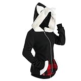 Hoodies für Frauen Winter Mäntel Lose Oversized Sweatshirts Katzenohren Pullover Damen Plüsch Jacke Mode T Shirts Gr. Small, Rot-C