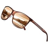 DUCO Polarisierte Herren Sonnenbrille Retro Rechteckiger Rahmen für Unisex Vintage Brille mit UV400 Schutz Sportbrille Metallrahmen 8200 (Braun)