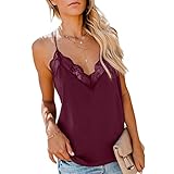 Sexy Damen-Tanktop mit Spitzenbesatz, lässig, locker, ärmellos, Bluse, Hemd, V-Ausschnitt, Leibchen, Spitzennähte, Kreuz, einfarbig Oberbekleidung, inneres Sommeroberteil, Spitzen-Tank, R