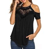 Damen Summer Tops Sexy Halter Neck Vest Tie Dye Shirts Sleeveless Hollow Out Lace Blouse Trägerloses Kurzarm mit Spitzennähten Oberteil T Shirt Kurzarm V Ausschnitte T-Shirt Off Shoulder Bluse,S-2XL
