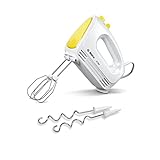 Bosch MFQ2210Y Handrührer, moderne Motortechnik, 2 Rührbesen, 2 Edelstahl-Knethaken, 4 Geschwindigkeitsstufen, 375 W, weiß / intensive gelb