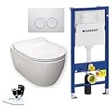 Geberit Duofix Vorwandelement UP 100 + Geberit iCon WC mit Beschichtung, Spülrandlos + Absenkautomatik + Delta 21 Drückerplatte + WC Deck