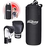 Physionics® Kinder Boxsack-Set - mit Boxhandschuhen 8oz, Gefüllt, Ø25 cm, H60 cm, Gewicht 8.7kg, Karabinerhaken, für Junior Training - Sandsack, Kickboxen, MMA, Kampfsport, Muay Thai, Punching Bag