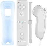 Wii Wireless Remote Motion Controller, Eingebauter Motion Plus Controller Remoto und Nunchuck Con Custodia in Silikon für Wii und Wii U (White)