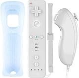 Wii Wireless Remote Motion Controller, Eingebauter Motion Plus Controller Remoto und Nunchuck Con Custodia in Silikon für Wii und Wii U (White)