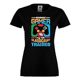 Cprint Gamer Girl Woman Tshirt Classically Trained 2 Nerd Geek Arcade Video Game PC Game Gift Mother's Day Gift Mom Wife Girlfriend Present (Black, XS)