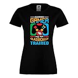 Cprint Gamer Girl Woman Tshirt Classically Trained 2 Nerd Geek Arcade Video Game PC Game Gift Mother's Day Gift Mom Wife Girlfriend Present (Black, XS)