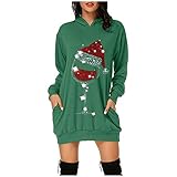 Pianshanzi Weihnacht Sweatshirt Damen Weihnachts Hoodie Weihnachten Kleider Festival Langarm Weihnachtskleid Lang Weihnachtspullover Weihnachten Druck Partykleid A-Linie Swing Kleid D