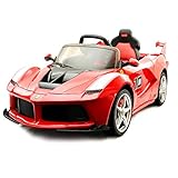 RELAX4LIFE Ferrari Kinderfahrzeug DC 12V, Kinder Elektroauto inkl. Fernbedienung und Ladegerät, mit LEDFrontscheinwerfern, Kinderauto mit praktischer Lautstärkesfunktion, für Kinder ab 3 Jahr alt,