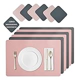 JDkilp Platzset Abwischbar, Leder Untersetzer Und Tischset 6er Set, Platzdeckchen Abwaschbar Doppel Verdickte 45x30cm, Für Hause Küche Restaurant Und Hotel (pink + dunkelgrau)