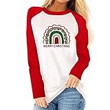 RKaixuni Weihnachten Pullover Sweatshirt Damen Oversize Langarmshirt Christmas Regenbogen Drucken Rundhals Loose Top Langarm Teenager Lockere Oberteile Blusen Christmas Sweater Long