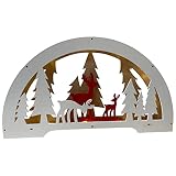 3D Lichterbogen Kerzenbogen 45cm mit 10 LED warmweiss, Holz mit Winterwaldmotiv in natur, weiß und rot, Batteriebetrieb mit Timer 6