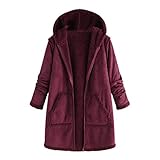 Lazzboy Tasche Winter Kapuze Langarm Mantel Tops Damen Große Größe Mode Pullover Kapuzenpullover Winterjacke Cord Warm Hoodie Revers Jacke Outwear Lange(Wein,M)