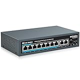 NICGIGA 11 Port Gigabit PoE Switch mit 8 Port Gigabit PoE@120W, 2 Gigabit Uplink Ports, 1 SFP, lüfterloses Metall für Desktop/Wand, AI Watchdog Detection, Qos, VLAN (AI-GS0821P)