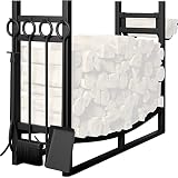 Amagabeli 90cmx78cm Großes breites Brennholzregal Kaminwerkzeugregal Indoor Outdoor Anzündholzhalter Heavy Duty Holzlager Log Rack Ständer Werkzeuge Herdzubehör Schwarz Ohne Abdeckung