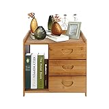 Beistelltisch Nachttisch Nachtschrank mit 3 Schubladen und 2 Ablagen Kommode Sideboard Bambus Küchenschrank Flurschrank, Küche, Wohnzimmer, Esszimmer Büro Badezimmer Flur 42x31x40