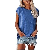 Damen Sommer T-Shirt Slim Fit Tee Basic Mädchen Kurzarm T-Shirt Mode Motiv Einfarbig Beiläufig Mit Taschen Shirt Sommer Oberteile Casual Rundhals Blickdicht Tshirt Tunika Kurzen Ärmeln Hemd B