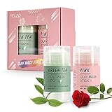 Grüner Tee Purifying Clay Stick Mask,ZOLGINAH 2 Stück Green Stick Mask Deep Cleansing Solid Mask zur Öl kontrolle Hautschmutz Gründlich Reinigen Nähren und Ergänzen das Wasser,Grüner Tee +R